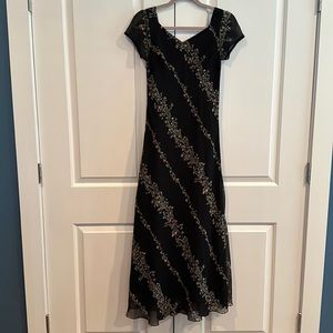 Vintage Long Black Dress with flowers Size S